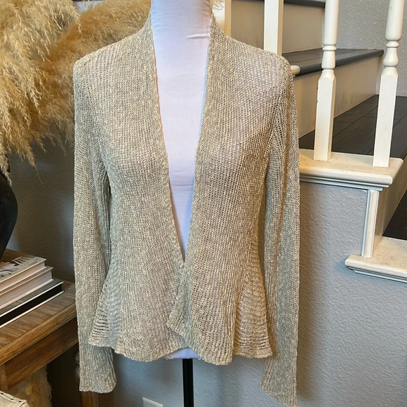 Eileen Fisher Sweaters - Eileen Fisher Petite Open Front Lace Knit Cardigan Beige Long Sleeve Sz Medium
